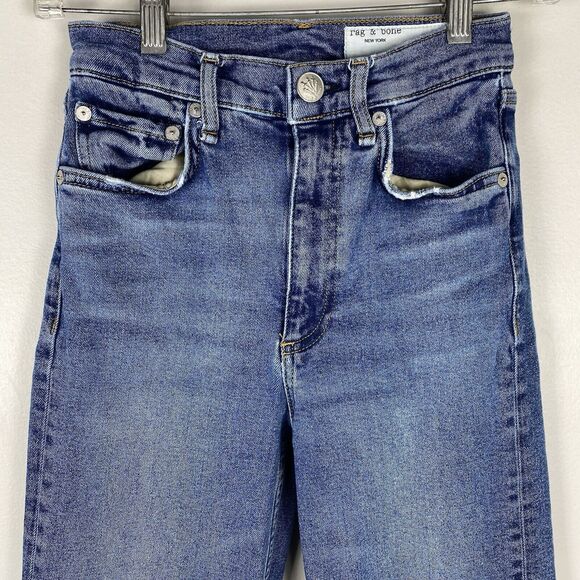 Rag & Bone Harlow Mid Rise Straight Denim Blue Jeans Size 24 DAMAGE - Picture 2 of 8